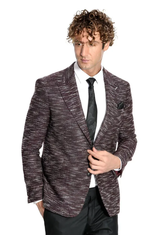 Slim Fit Patterned Sport Burgundy Men Blazer - Wessi sold by Wessi