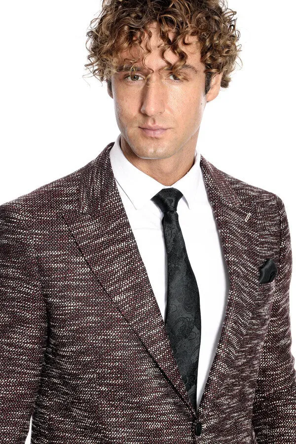 Slim Fit Patterned Sport Burgundy Men Blazer - Wessi sold by Wessi product image thumbnail 2