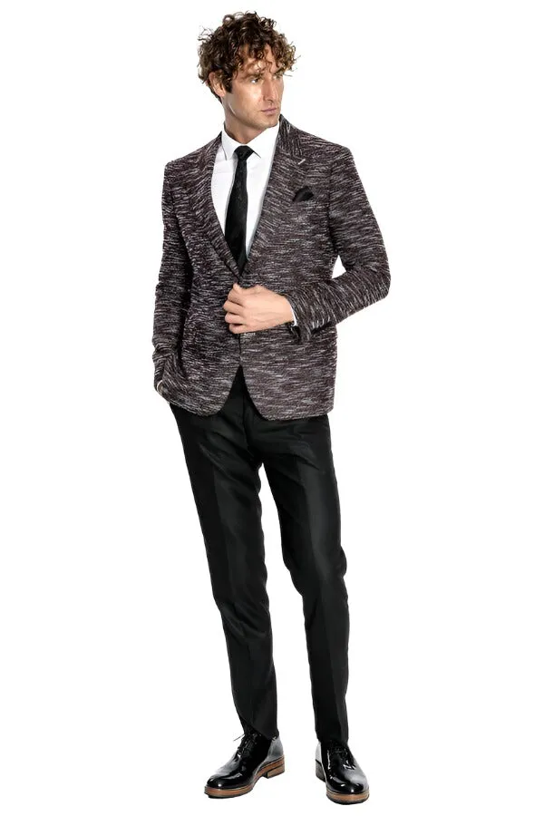 Slim Fit Patterned Sport Burgundy Men Blazer - Wessi sold by Wessi product image thumbnail 3