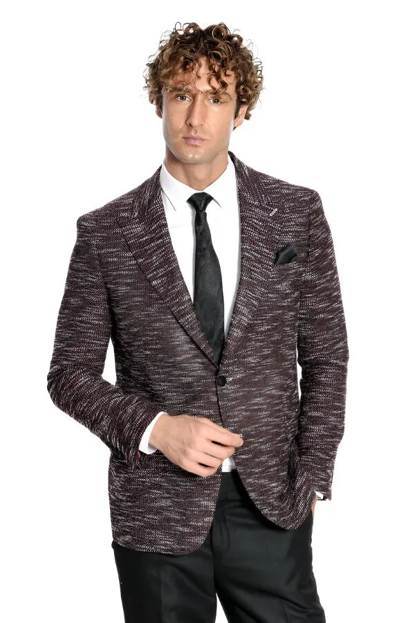 Slim Fit Patterned Sport Burgundy Men Blazer - Wessi sold by Wessi product image thumbnail 5