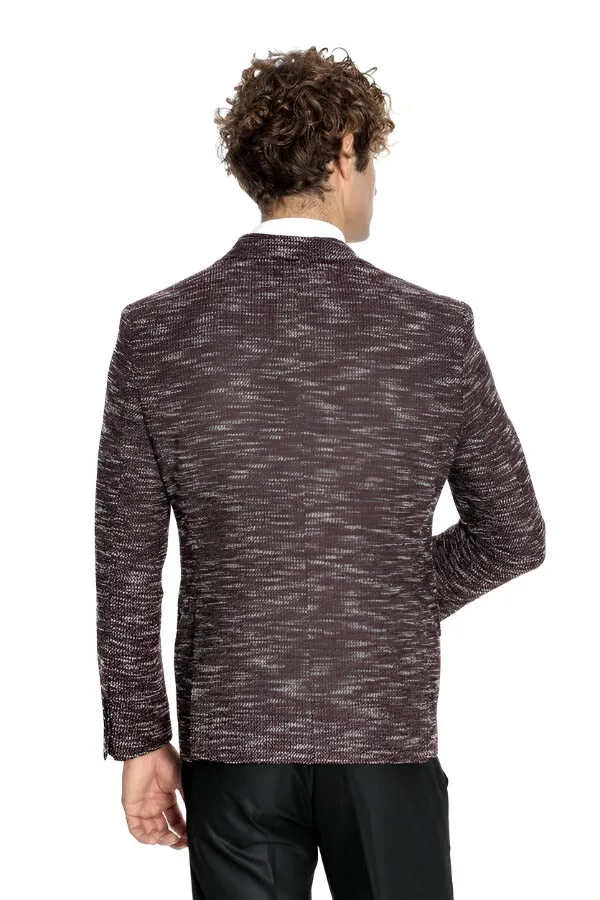 Slim Fit Patterned Sport Burgundy Men Blazer - Wessi sold by Wessi product image thumbnail 4