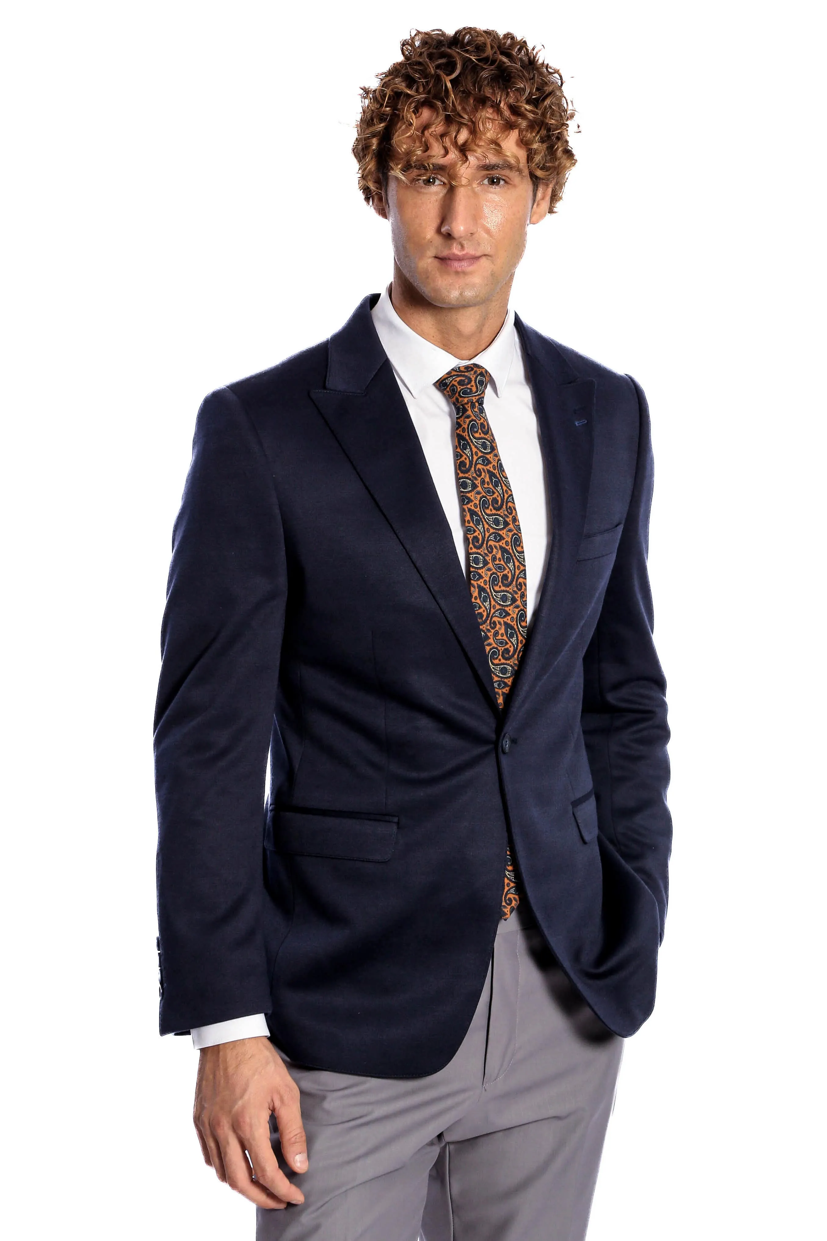 Navy Blue Plain Slim-Fit Jacket - Wessi sold by Wessi