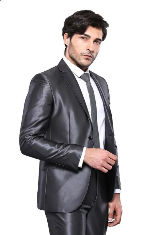 Shinny Grey Slim Fit Suit | Wessi sold by Wessi