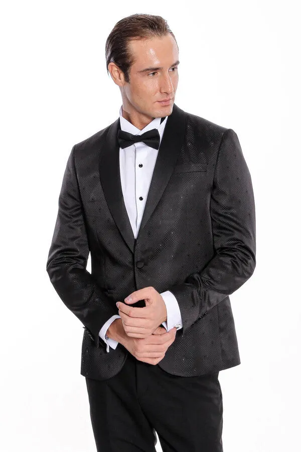 Dot Patterned Slim Fit Black Men Tuxedo Jacket - Wessi sold by Wessi product image thumbnail 5