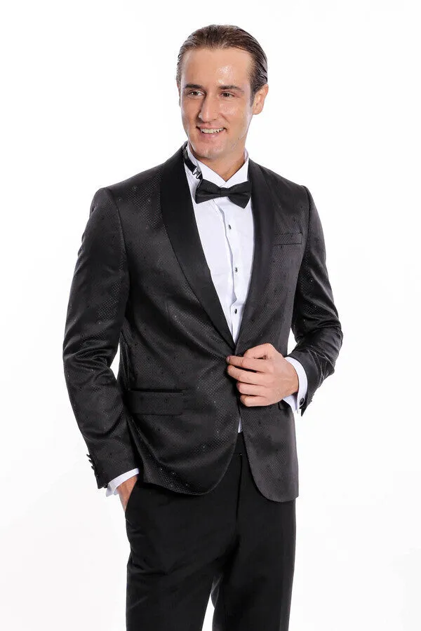 Dot Patterned Slim Fit Black Men Tuxedo Jacket - Wessi sold by Wessi
