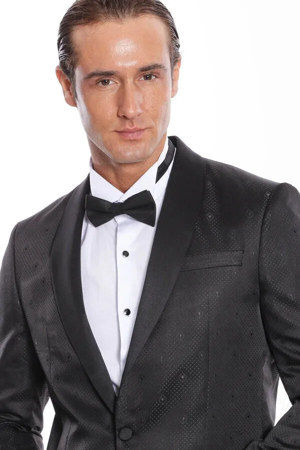 Dot Patterned Slim Fit Black Men Tuxedo Jacket - Wessi sold by Wessi product image thumbnail 2