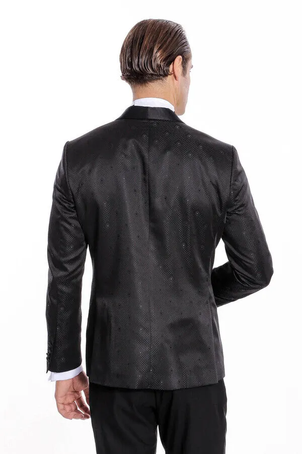 Dot Patterned Slim Fit Black Men Tuxedo Jacket - Wessi sold by Wessi product image thumbnail 4