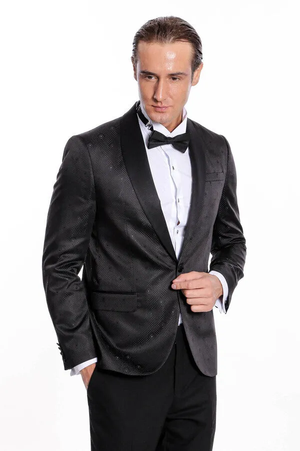 Dot Patterned Slim Fit Black Men Tuxedo Jacket - Wessi sold by Wessi product image thumbnail 3