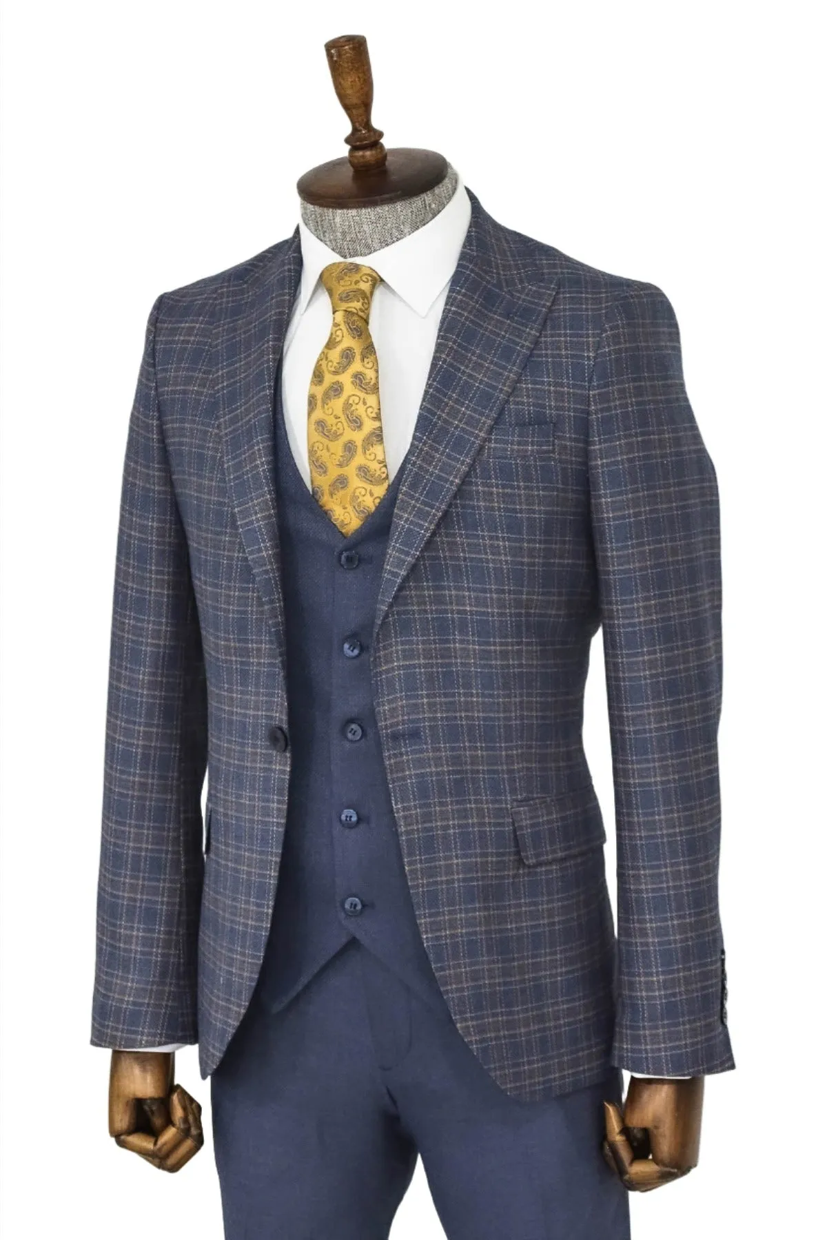 Checked Slim Fit Blue Men Suit - Wessi sold by Wessi product image thumbnail 5