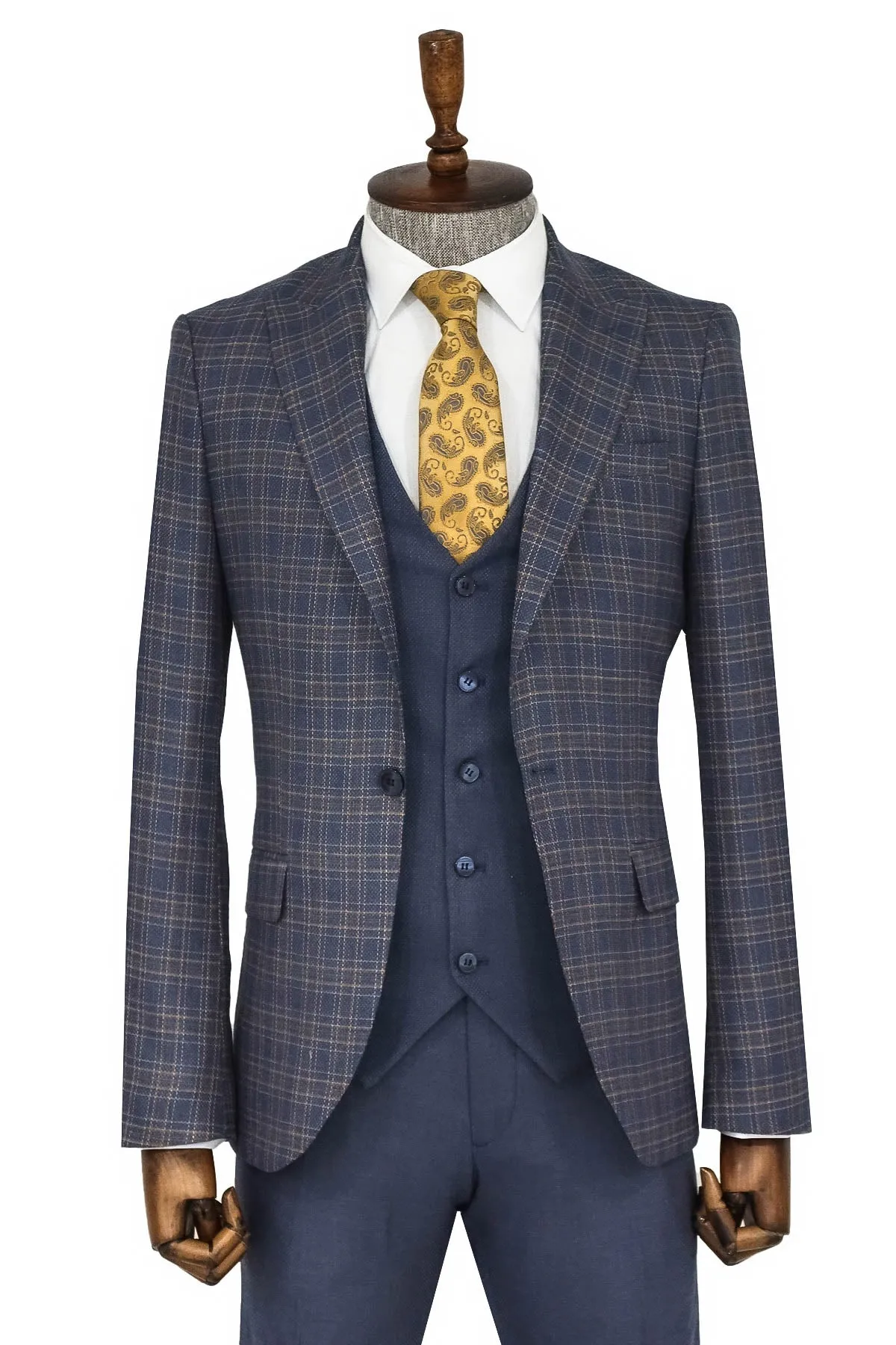 Checked Slim Fit Blue Men Suit - Wessi sold by Wessi