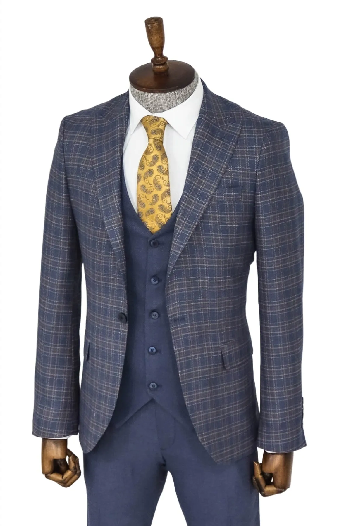 Checked Slim Fit Blue Men Suit - Wessi sold by Wessi product image thumbnail 4