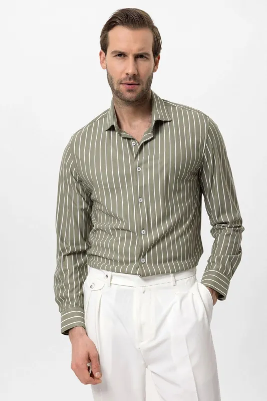 Men's Khaki Contrast Striped Shirt - Wessi sold by Wessi