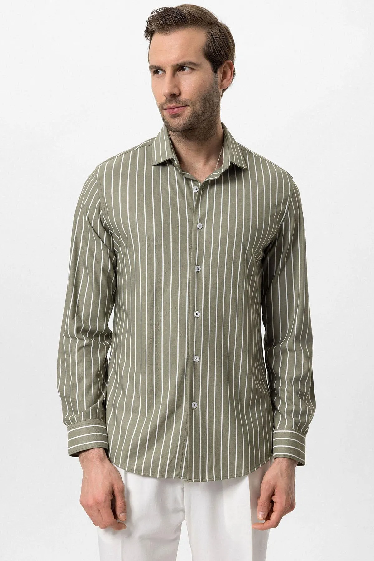 Men's Khaki Contrast Striped Shirt - Wessi sold by Wessi product image thumbnail 4