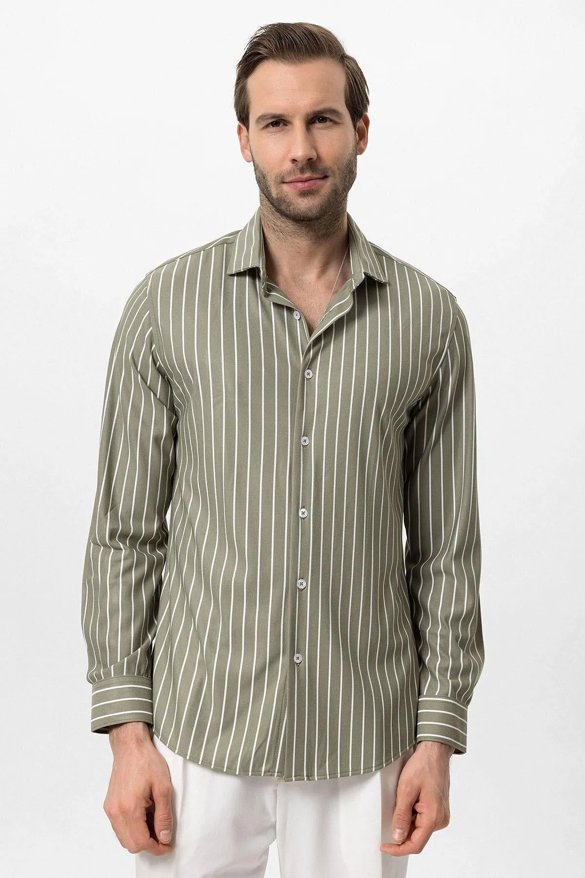 Men's Khaki Contrast Striped Shirt - Wessi sold by Wessi product image thumbnail 2