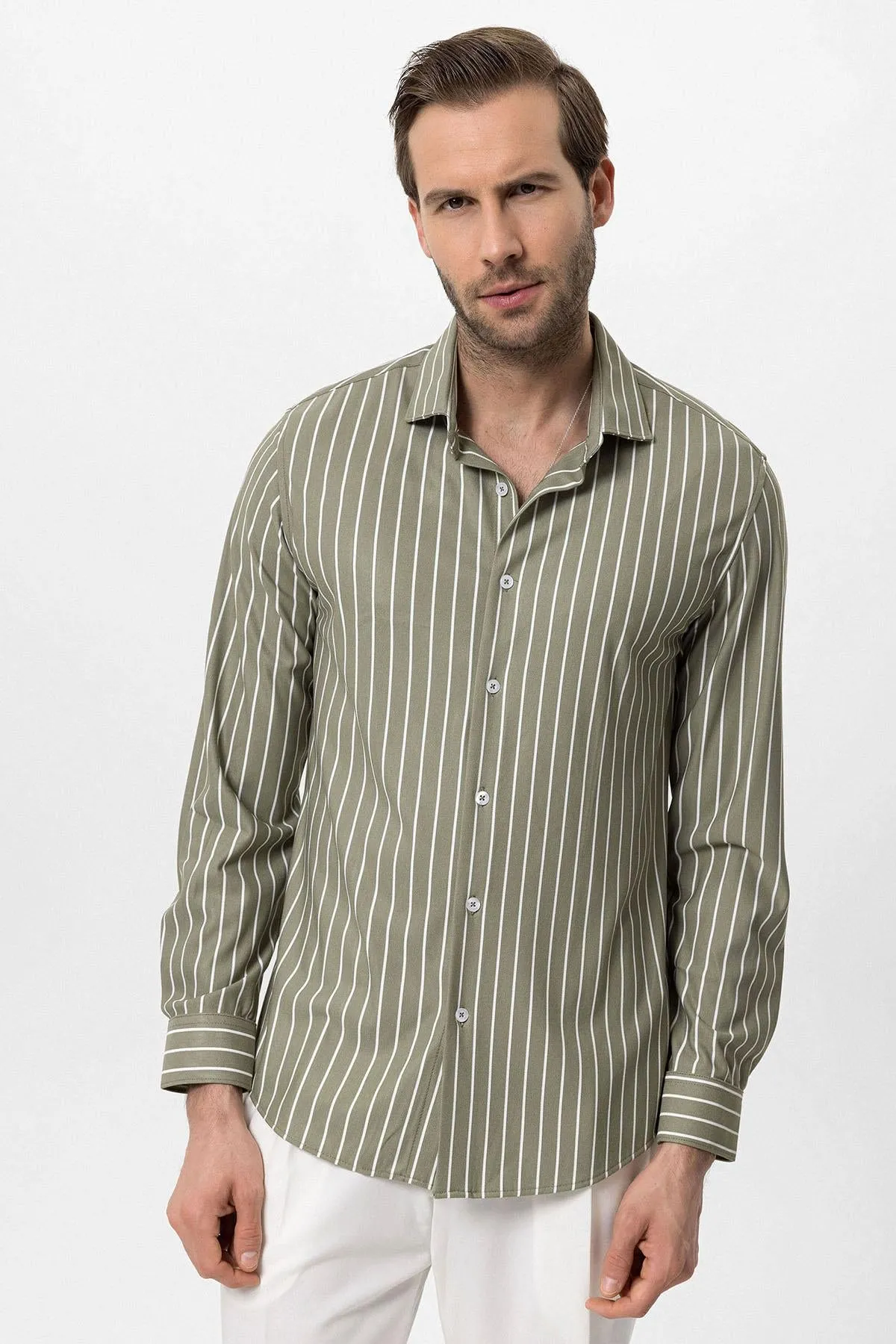 Men's Khaki Contrast Striped Shirt - Wessi sold by Wessi product image thumbnail 5