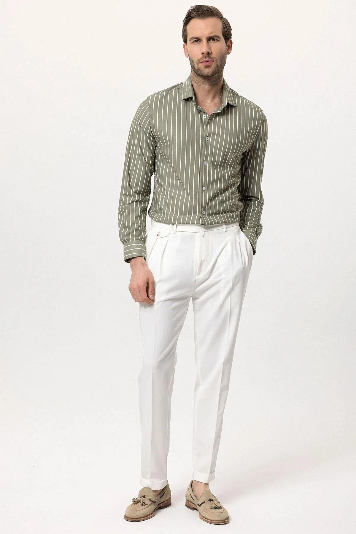 Men's Khaki Contrast Striped Shirt - Wessi sold by Wessi product image thumbnail 3