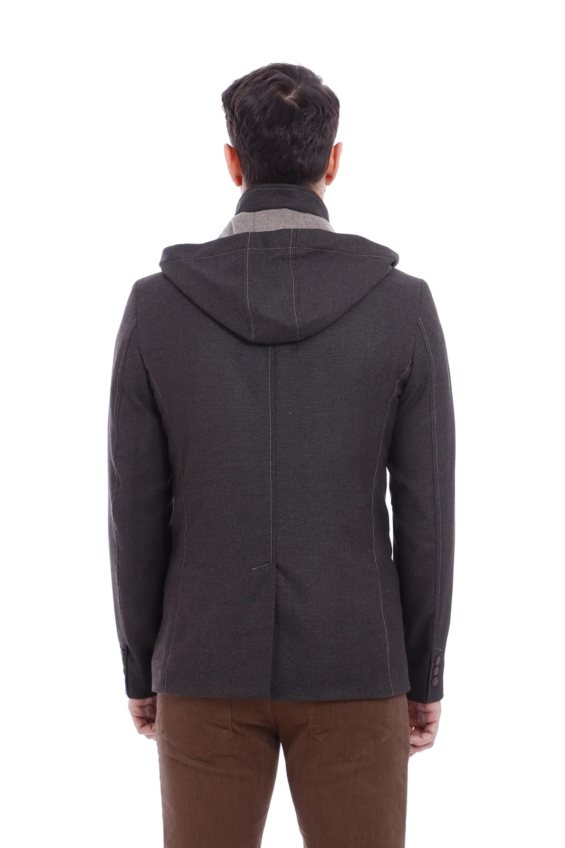 3 Pockets Hooded Zippered Wool Brown Men Short Coat-Wessi sold by Wessi product image thumbnail 3