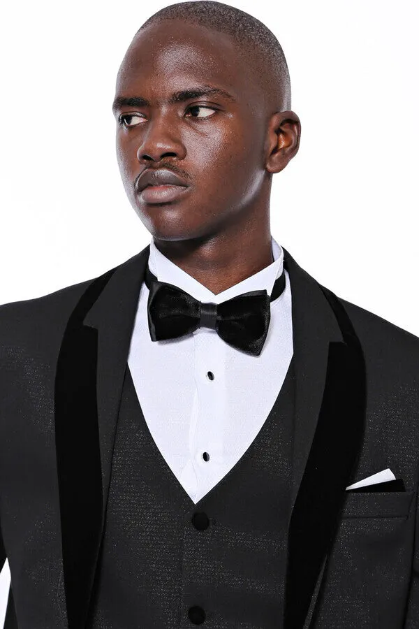 Patterned Velvet Lapel Black Men Tuxedo - Wessi sold by Wessi product image thumbnail 3