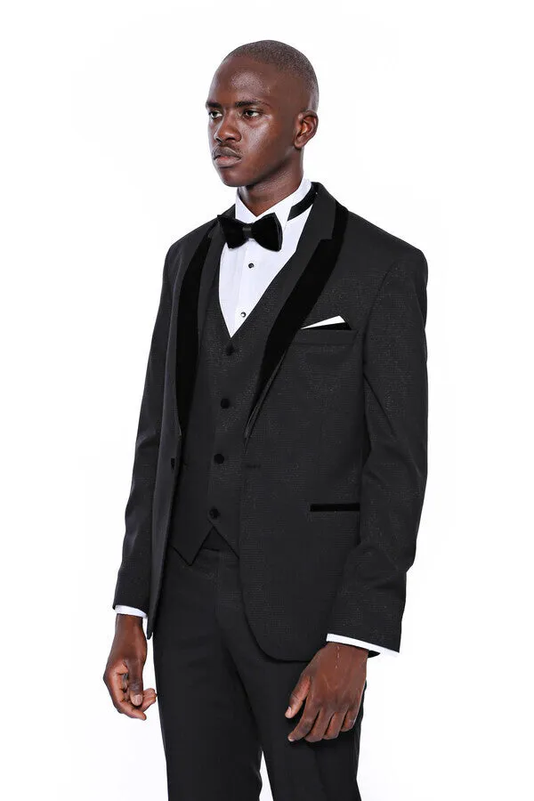 Patterned Velvet Lapel Black Men Tuxedo - Wessi sold by Wessi product image thumbnail 5
