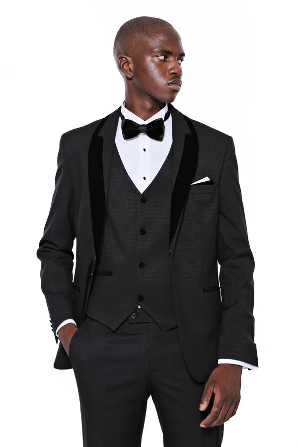 Patterned Velvet Lapel Black Men Tuxedo - Wessi sold by Wessi