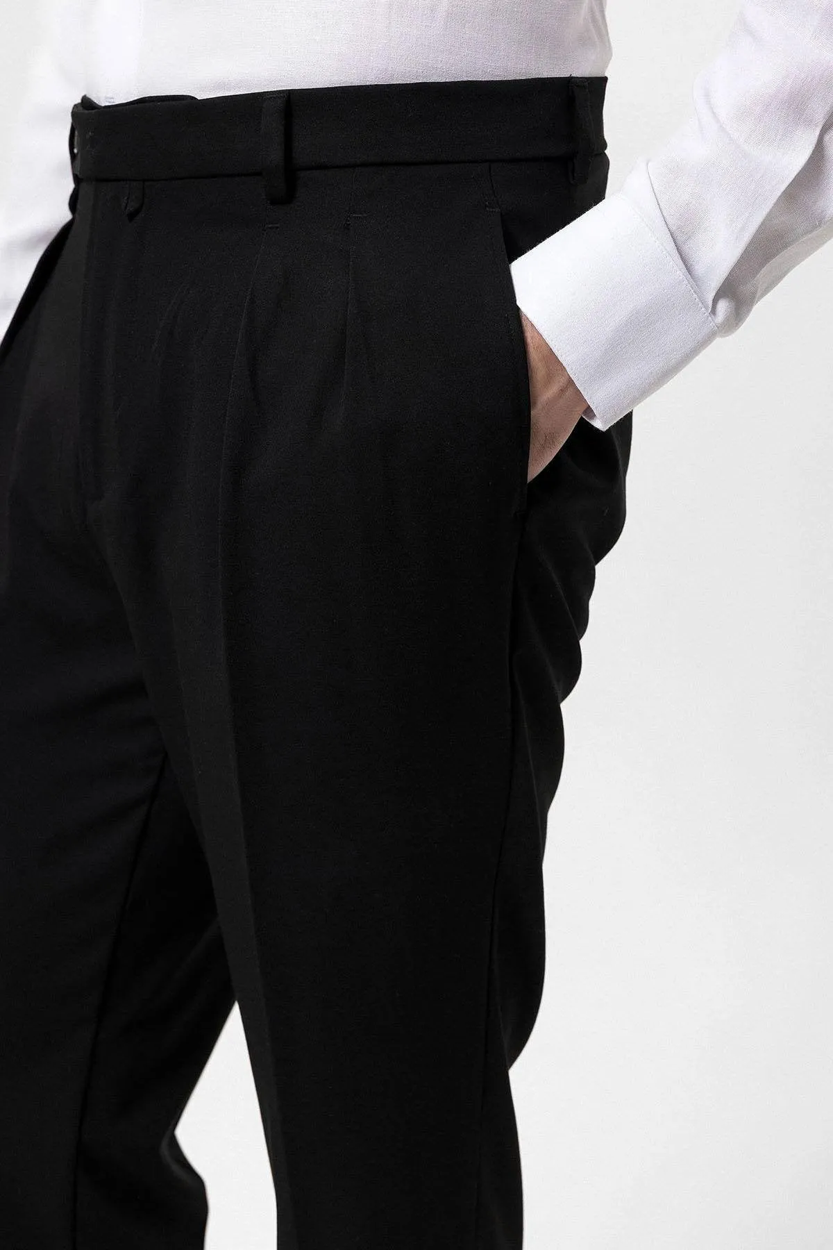 Black Pleated High Waist Men's Trousers - Wessi sold by Wessi product image thumbnail 4