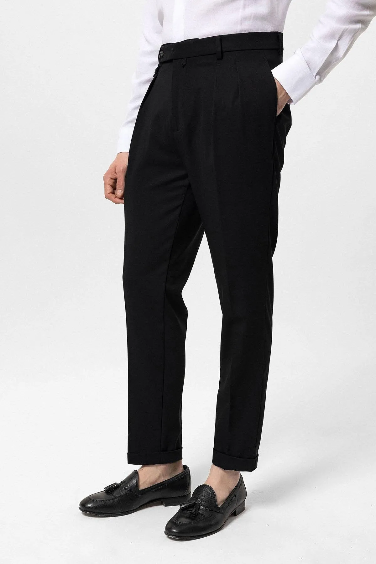 Black Pleated High Waist Men's Trousers - Wessi sold by Wessi product image thumbnail 2