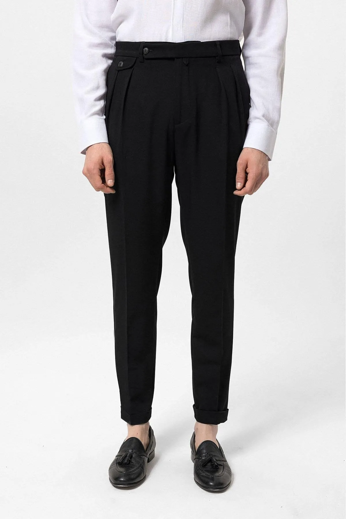 Black Pleated High Waist Men's Trousers - Wessi sold by Wessi