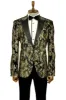 Peak Lapel Slim Fit Gold Patterned Black Men Evening Blazer sold by Wessi