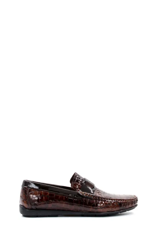 Crocodile Embossed Brown Leather Moccasins-Wessi sold by Wessi