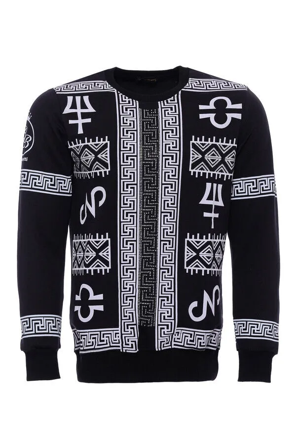 Circle Neck White Printed Over Black Sweatshirt - Wessi sold by Wessi