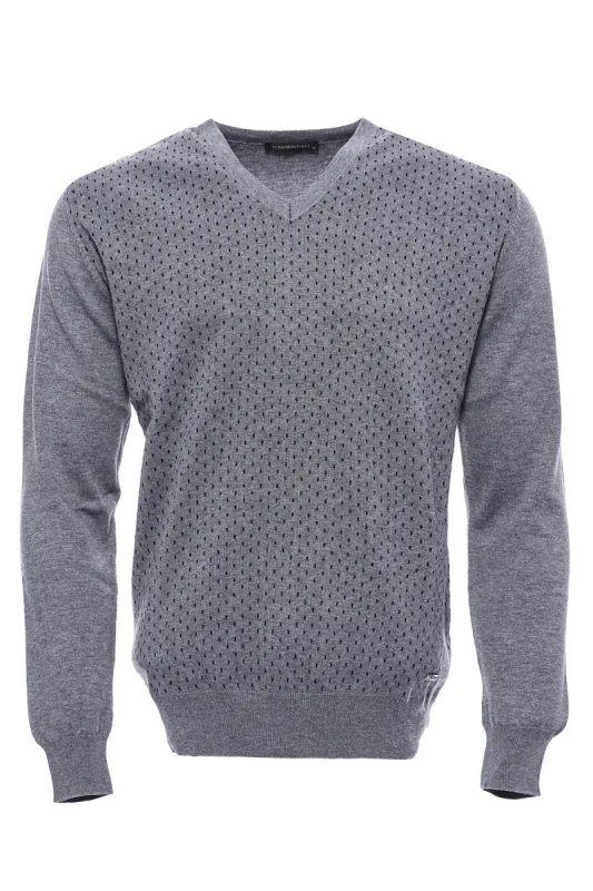 Dot Patterned V Neck Grey Sweater - Wessi sold by Wessi