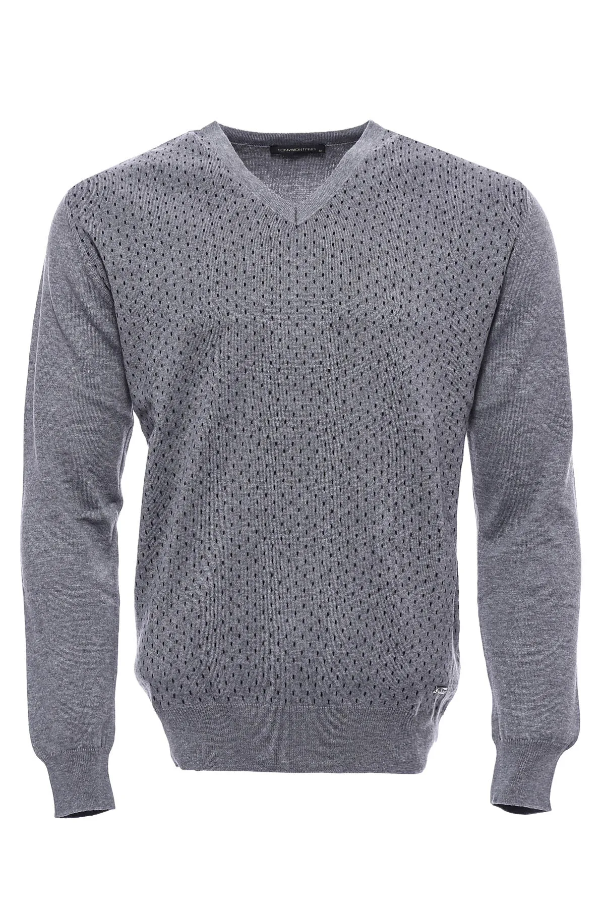 Dot Patterned V Neck Grey Sweater - Wessi sold by Wessi