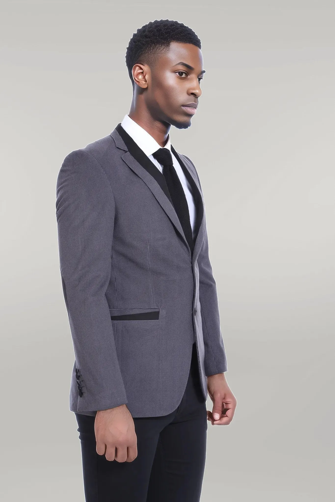 2 Buttons Pocket Piping Velvet Grey Jacket sold by Wessi product image thumbnail 3