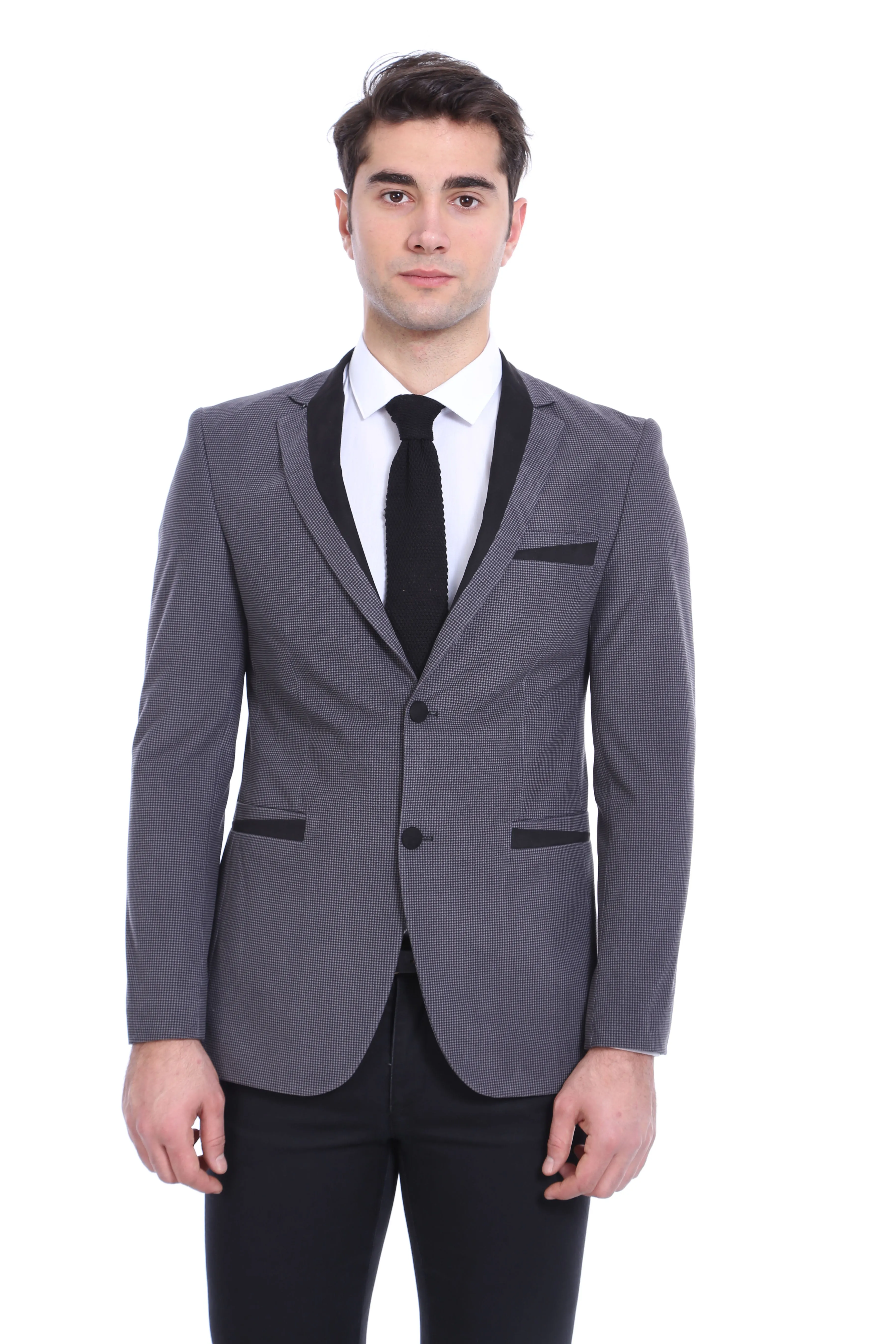 2 Buttons Pocket Piping Velvet Grey Jacket sold by Wessi