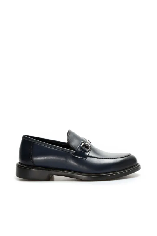 Navy Leather Buckle Loafers-Wessi sold by Wessi