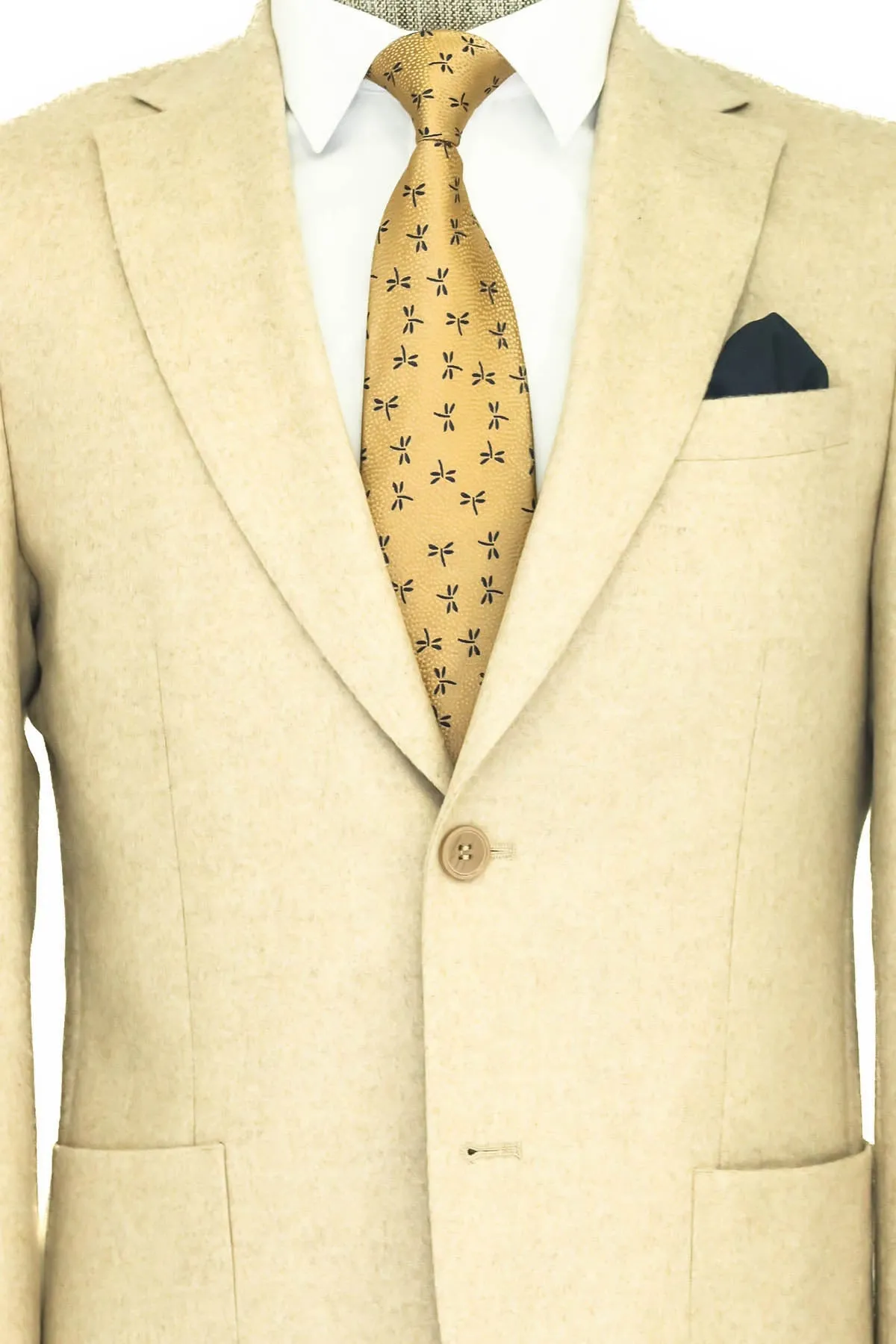 Slim Fit Plain Wide Lapel Cream Men Wool Blazer - Wessi sold by Wessi product image thumbnail 2