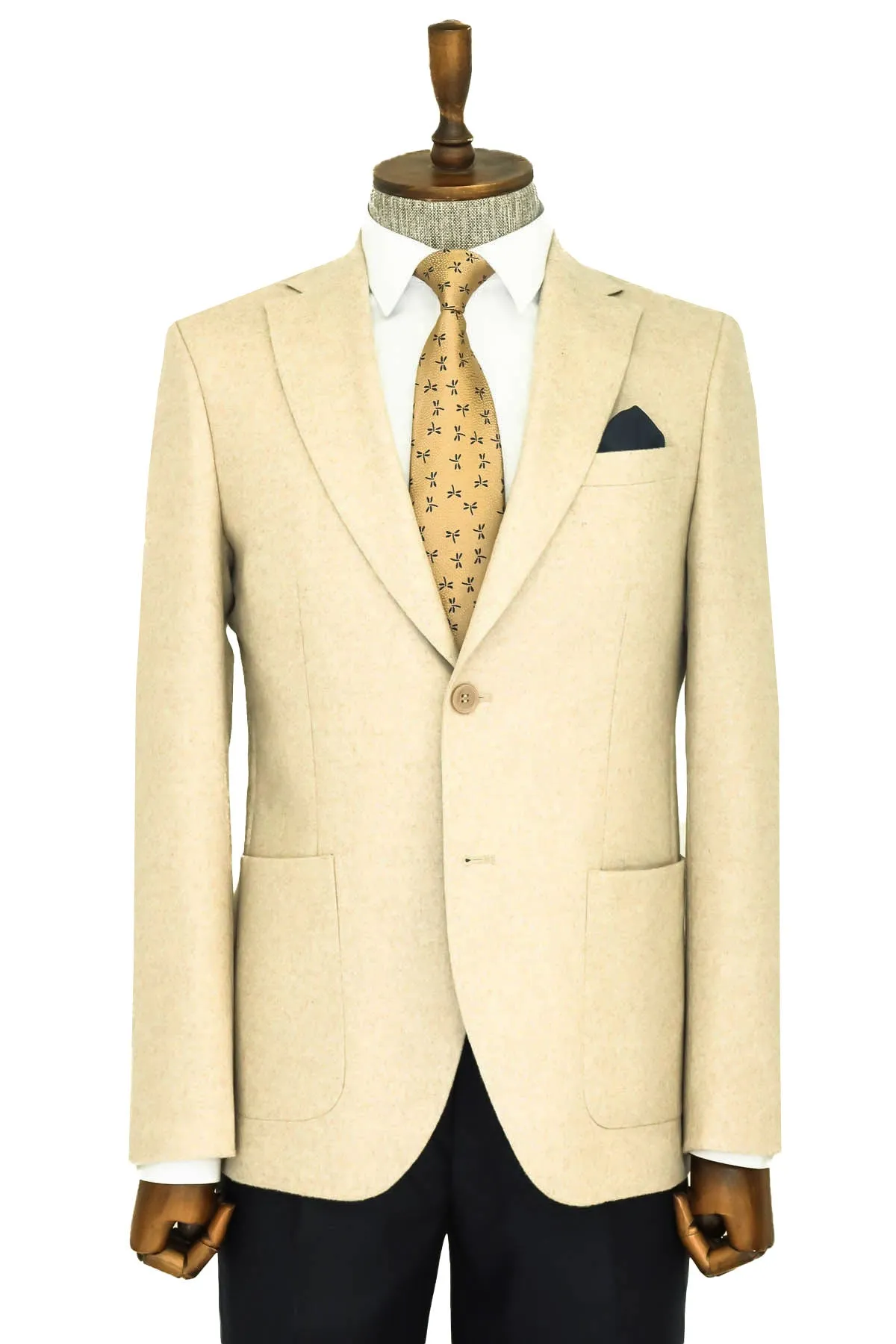 Slim Fit Plain Wide Lapel Cream Men Wool Blazer - Wessi sold by Wessi