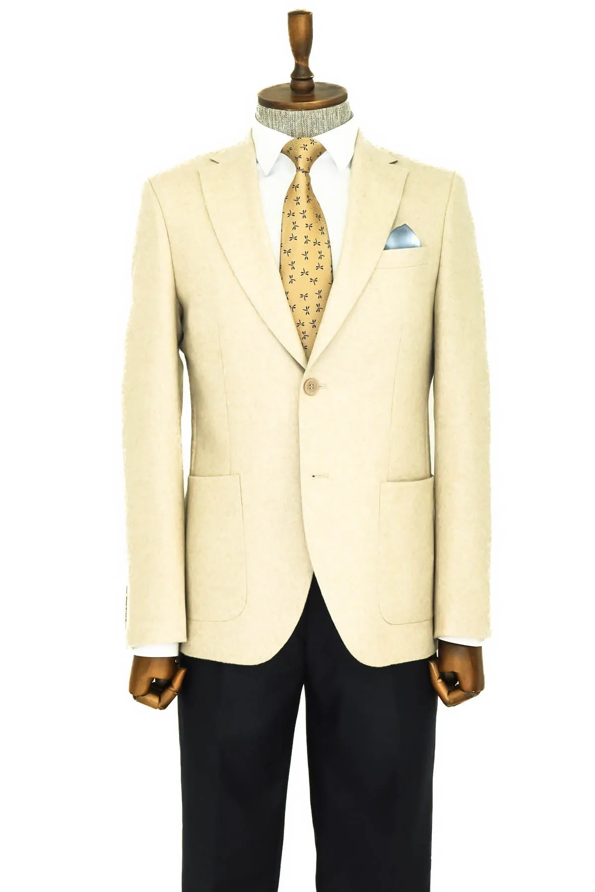 Slim Fit Plain Wide Lapel Cream Men Wool Blazer - Wessi sold by Wessi product image thumbnail 5