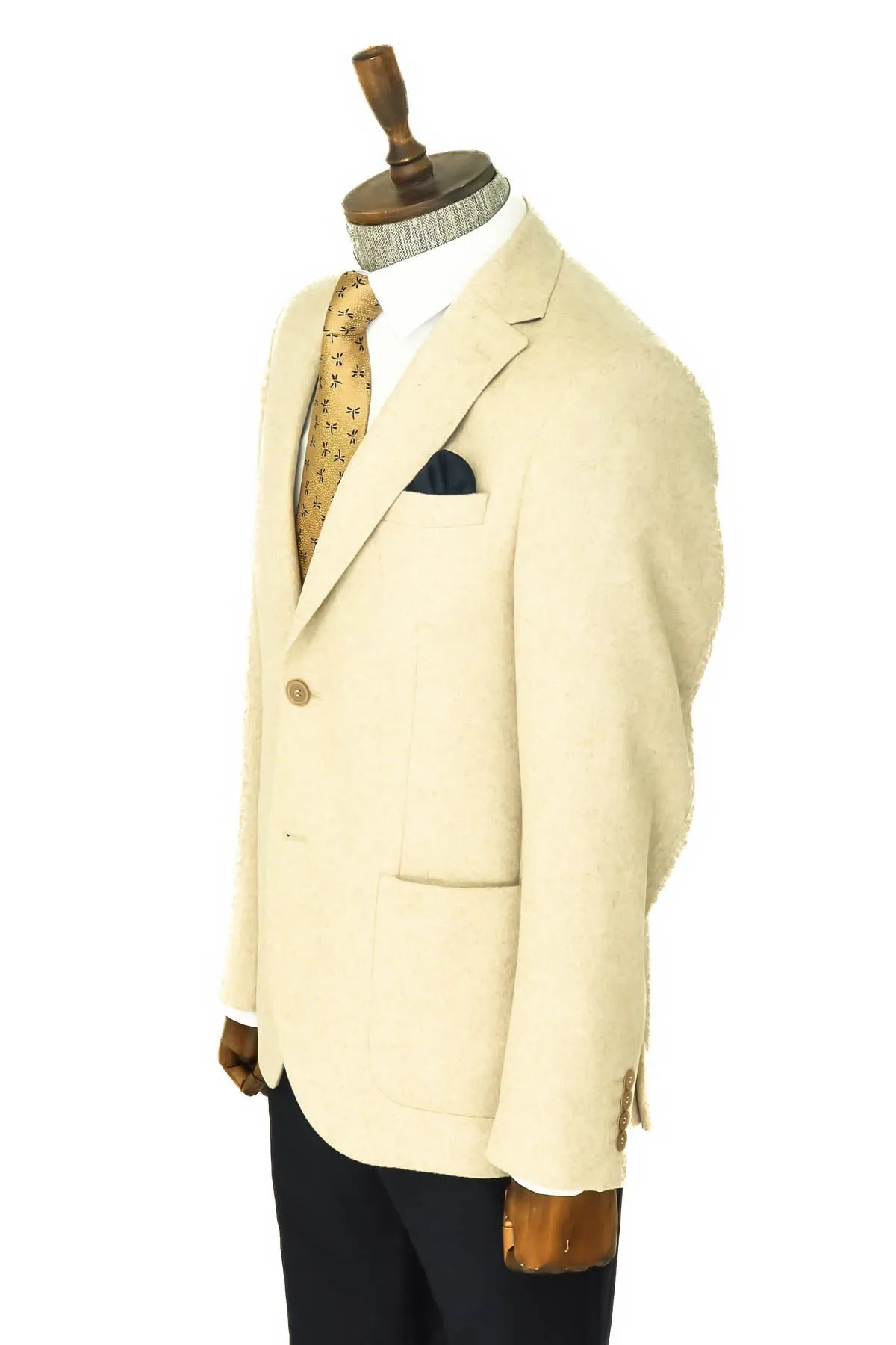 Slim Fit Plain Wide Lapel Cream Men Wool Blazer - Wessi sold by Wessi product image thumbnail 4