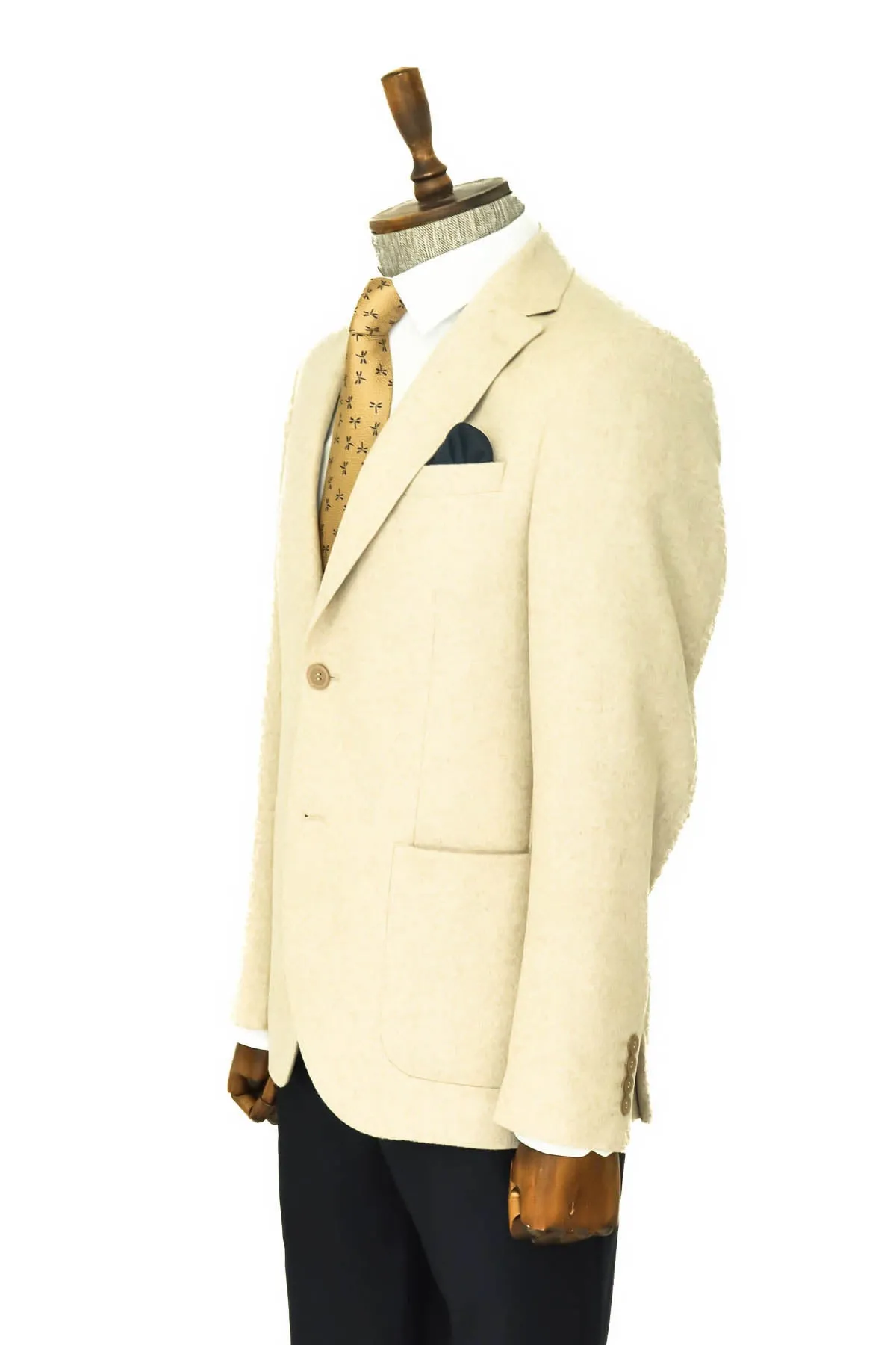 Slim Fit Plain Wide Lapel Cream Men Wool Blazer - Wessi sold by Wessi product image thumbnail 3