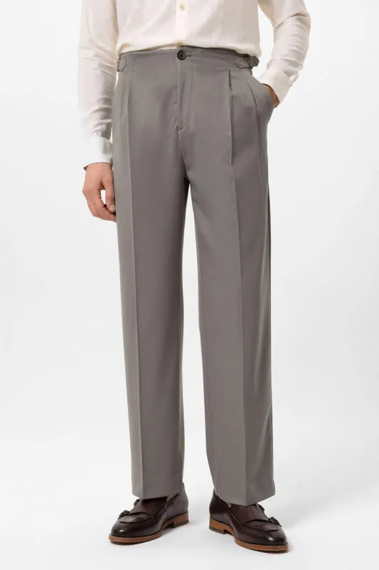 Light Khaki High Waist Buckle Detailed Comfortable Fit Men's Trousers - Wessi sold by Wessi