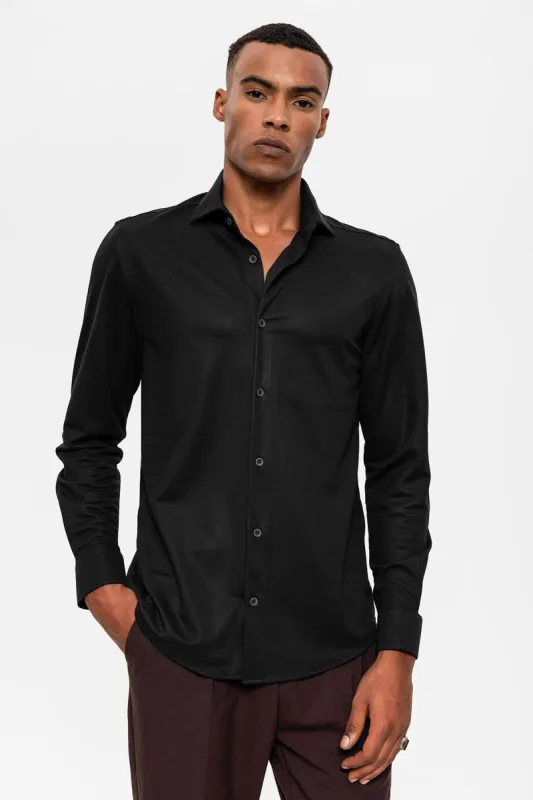 Men's Black Slim Fit Woven  Shirt - Wessi sold by Wessi
