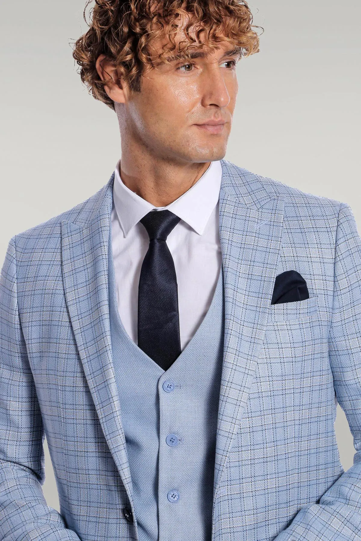Checked Slim Fit Light Blue Men Suit - Wessi sold by Wessi product image thumbnail 5