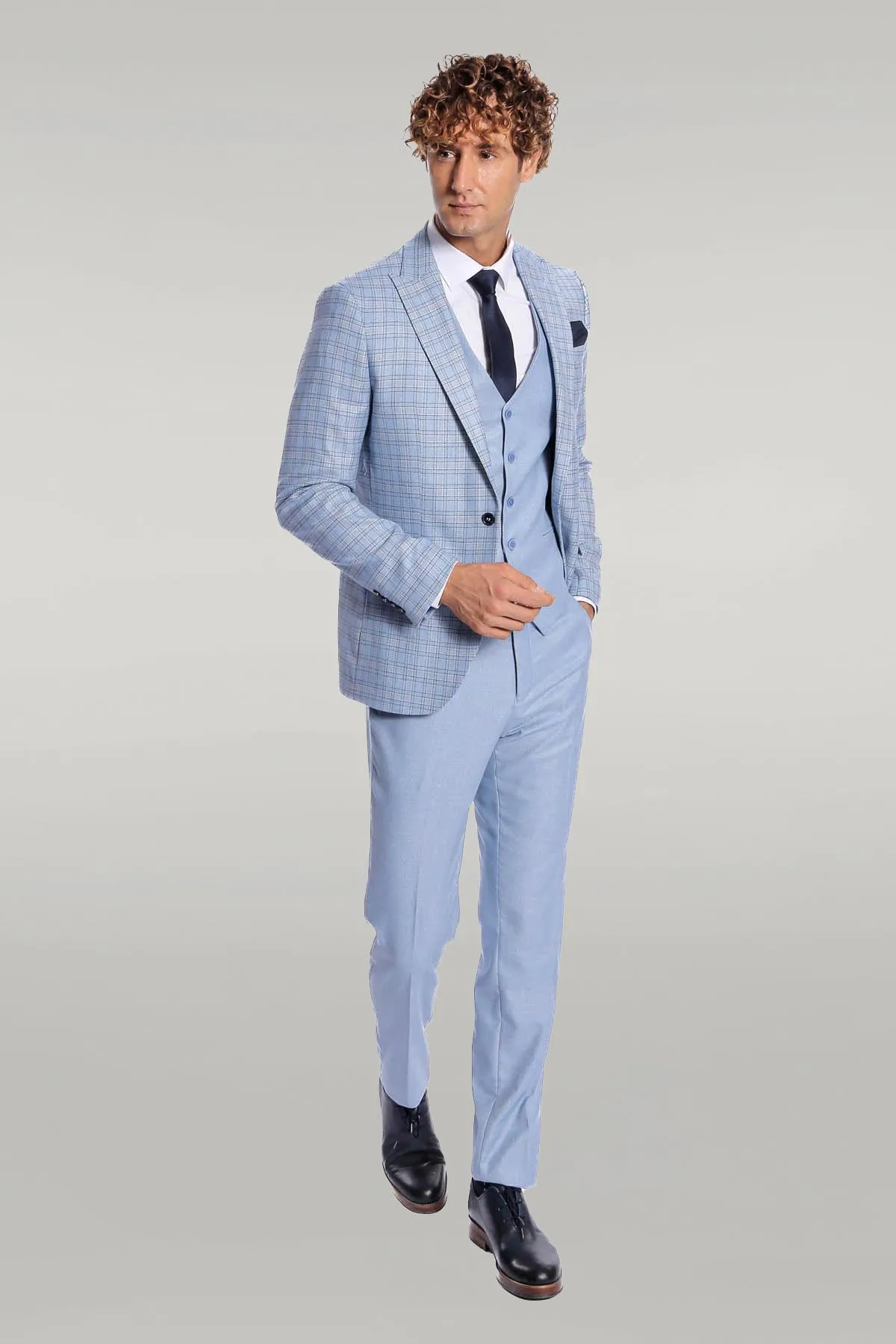 Checked Slim Fit Light Blue Men Suit - Wessi sold by Wessi product image thumbnail 2