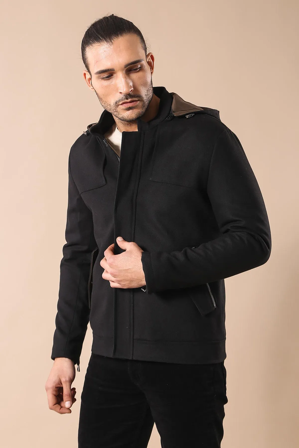 Zippered Sleeve Hooded Black Men Coat - Wessi sold by Wessi