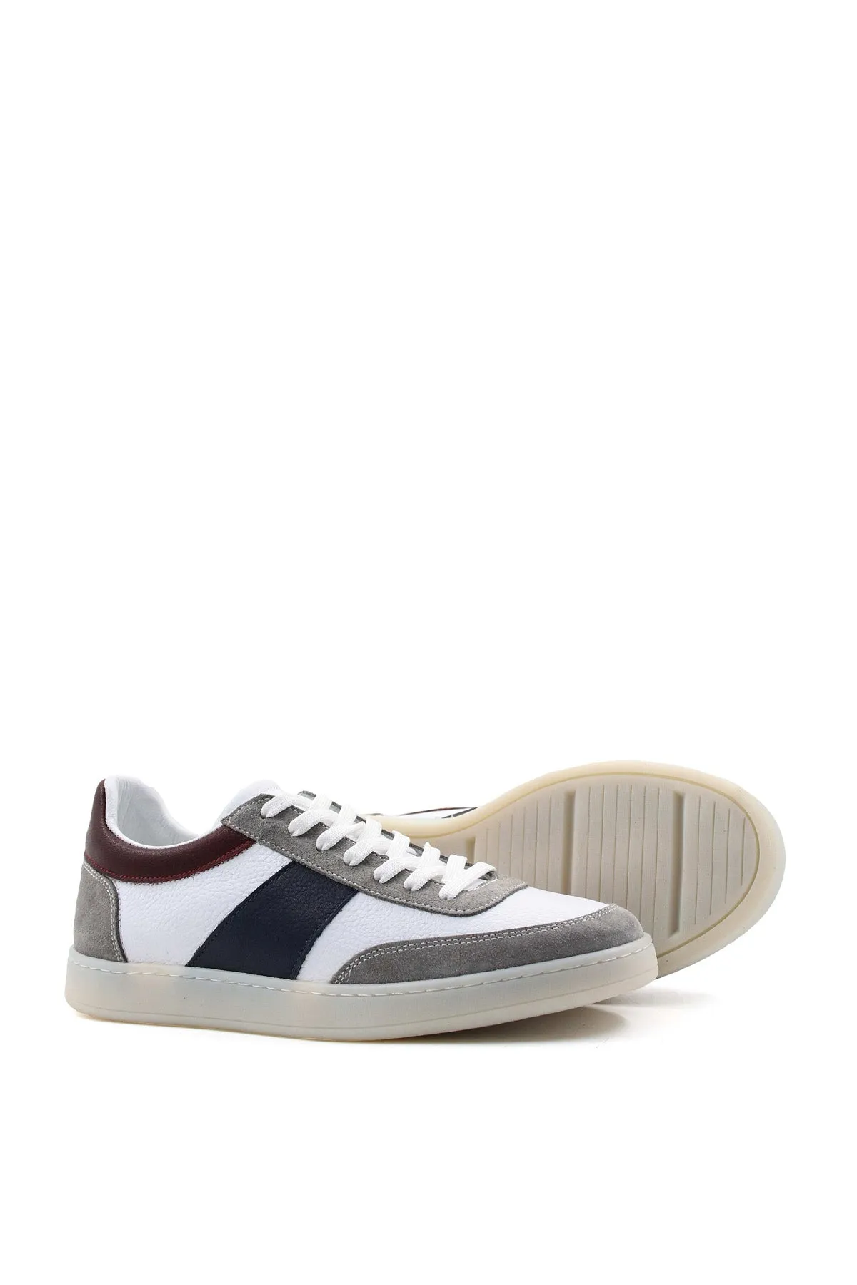 Men's White Leather Sneakers with Grey Suede and Navy Stripe Detail - Wessi sold by Wessi product image thumbnail 4