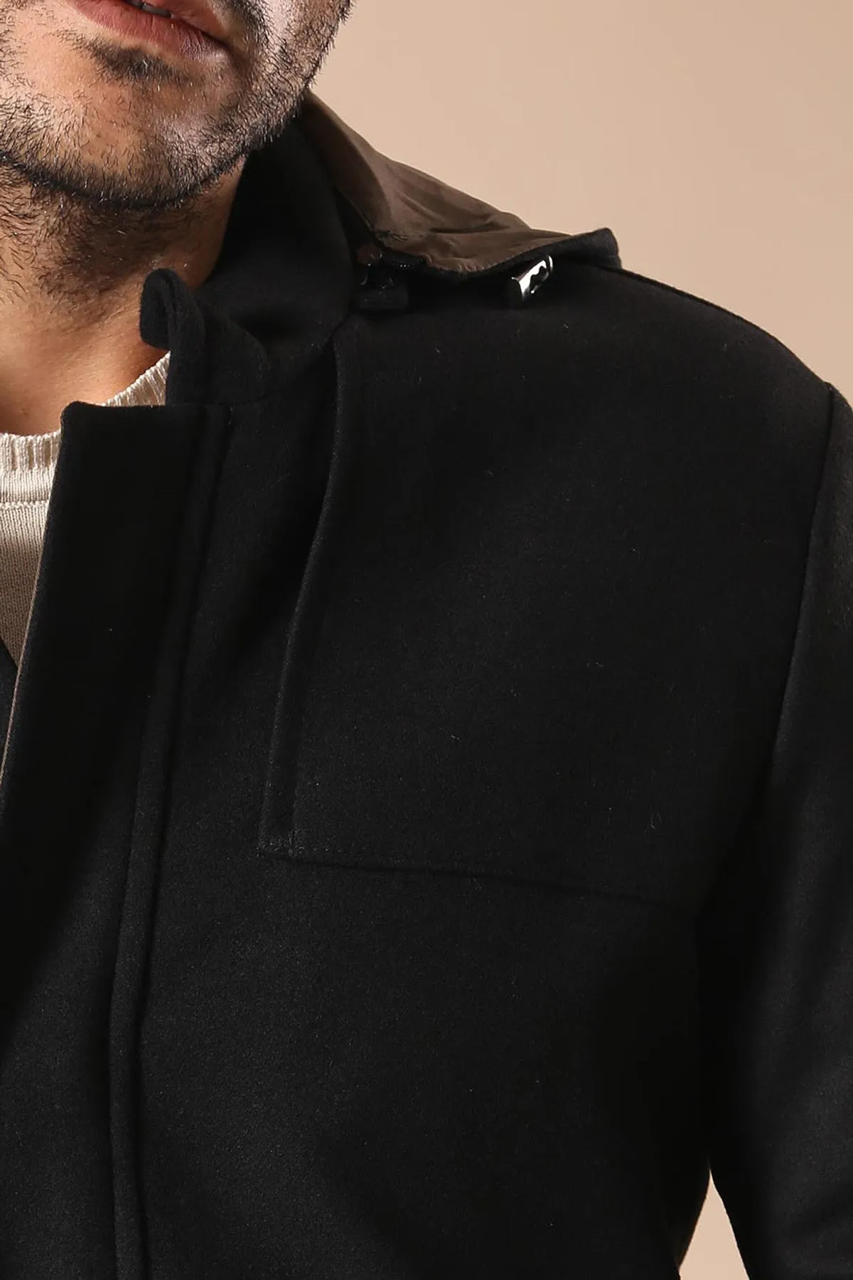 Zippered Sleeve Hooded Black Men Coat - Wessi sold by Wessi product image thumbnail 2