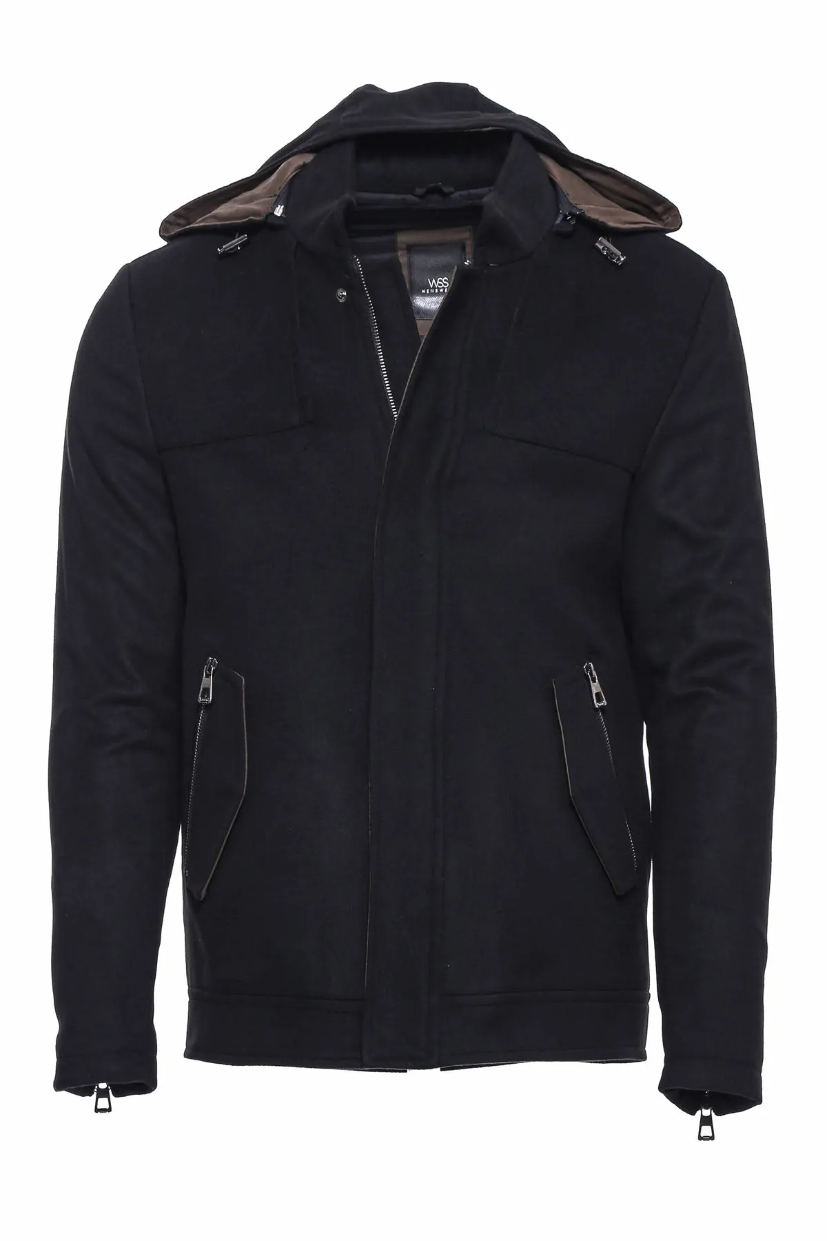 Zippered Sleeve Hooded Black Men Coat - Wessi sold by Wessi product image thumbnail 4