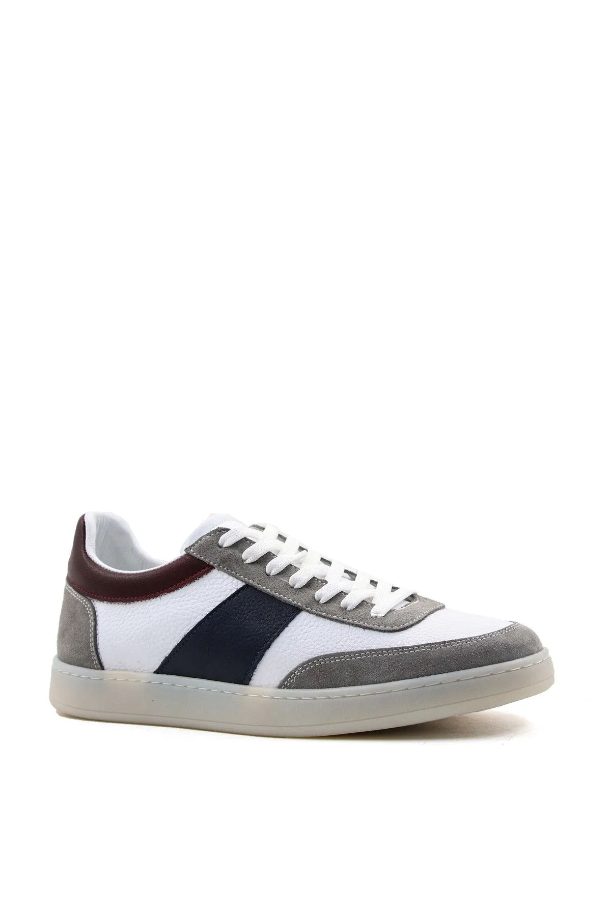 Men's White Leather Sneakers with Grey Suede and Navy Stripe Detail - Wessi sold by Wessi product image thumbnail 3