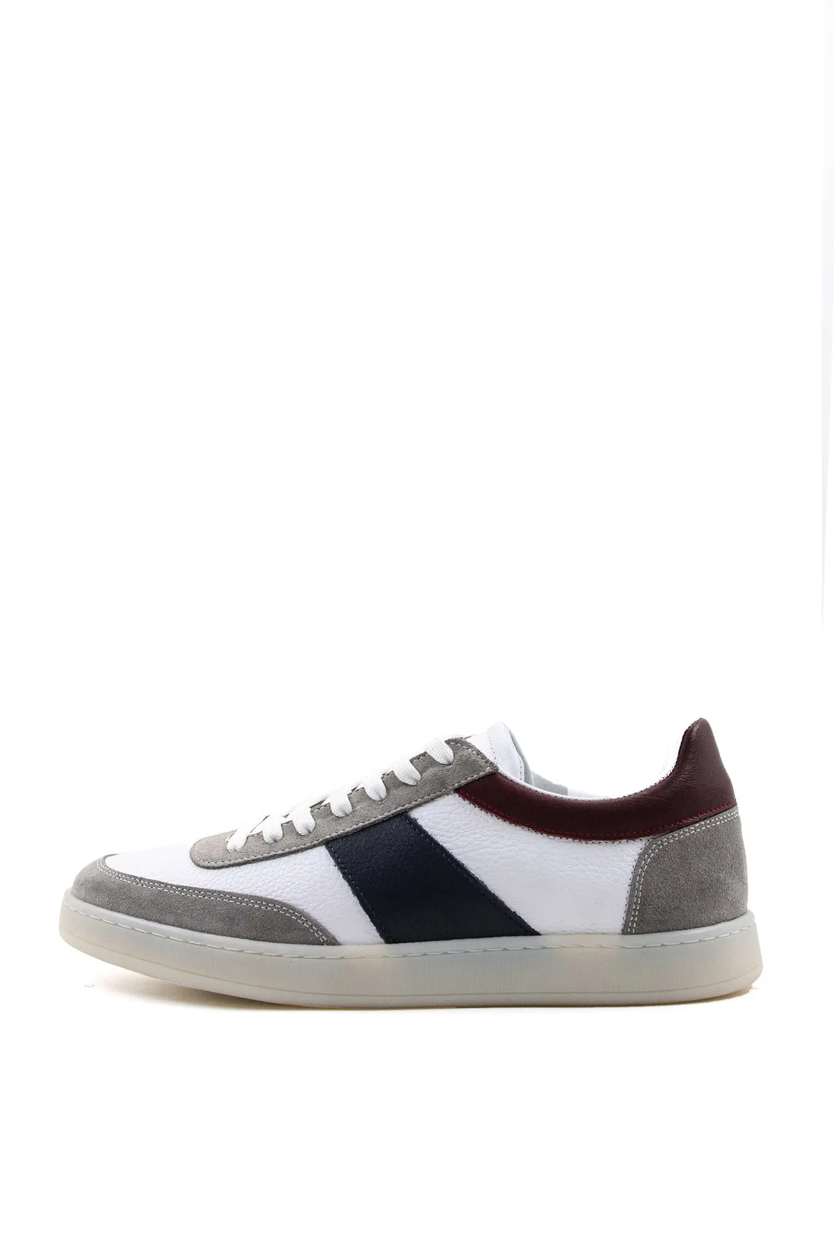 Men's White Leather Sneakers with Grey Suede and Navy Stripe Detail - Wessi sold by Wessi product image thumbnail 2